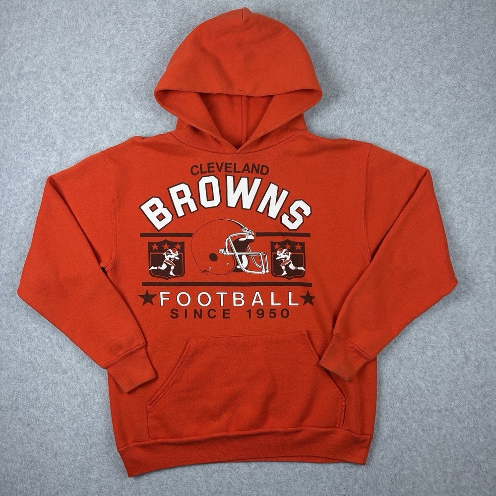 Vintage Cleveland Browns Hoodie Mens Large Orange 90s Sweatshirt Logo 7 USA Made
